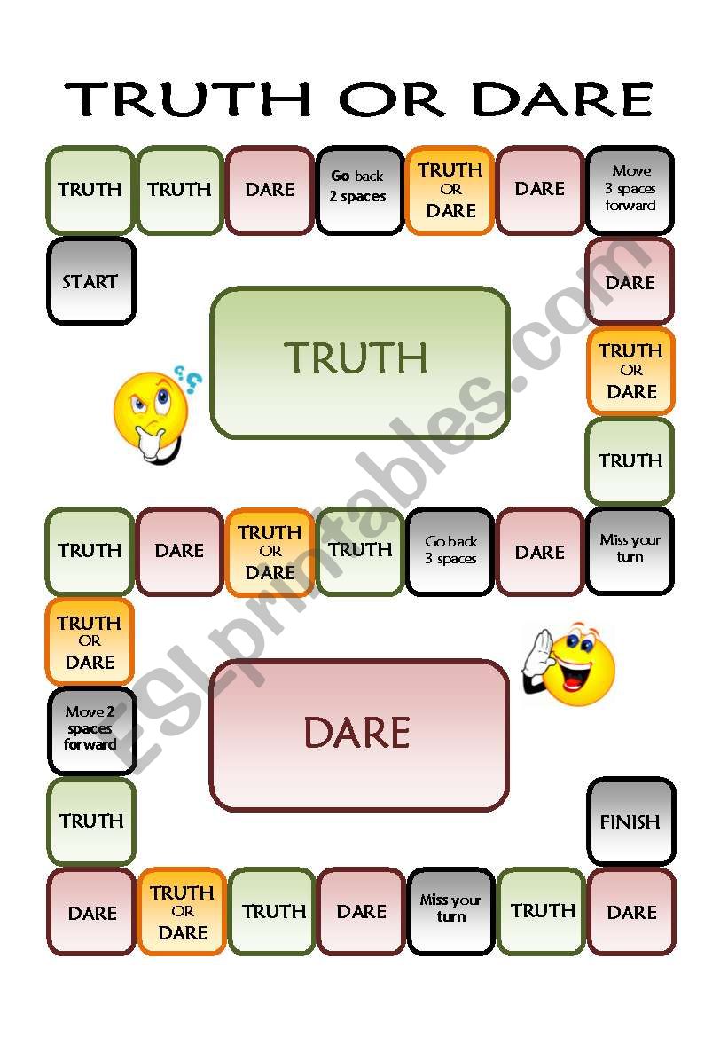 Truth or Dare Board Game - ESL worksheet by Emy Lee