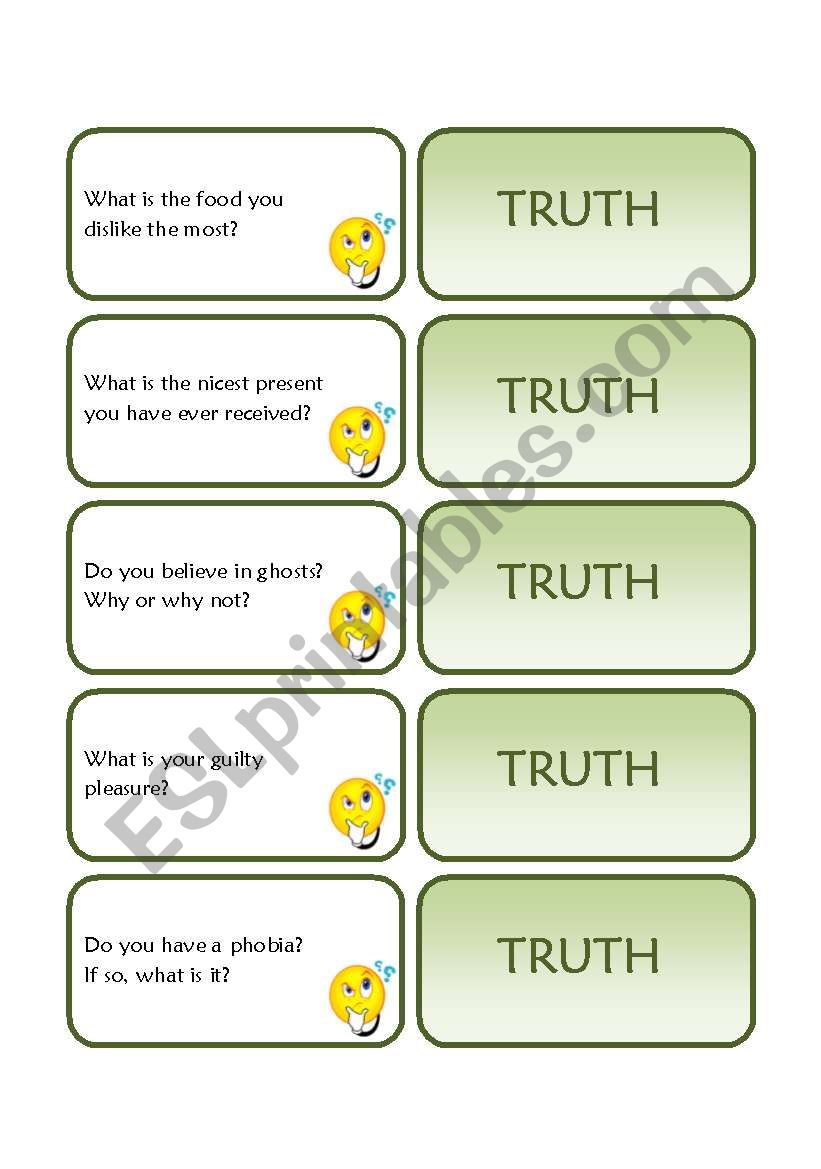 Truth Cards worksheet