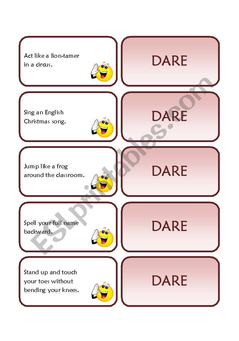 Dare Cards worksheet