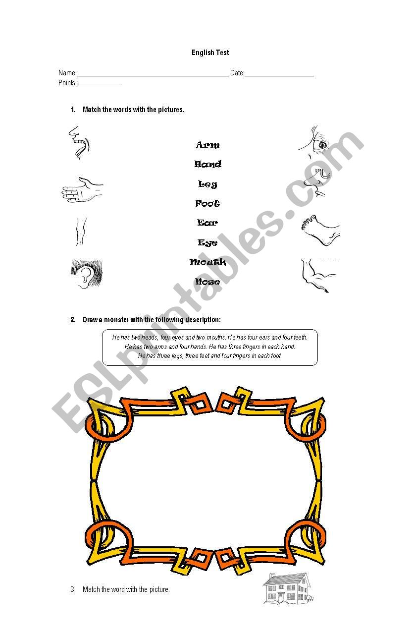 Test on the Parts of the Body worksheet