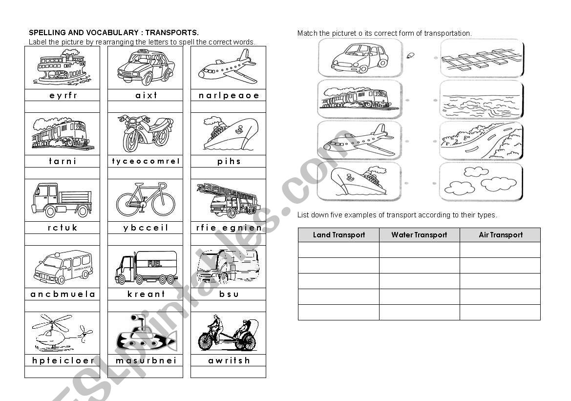 Transport Spelling and Vocabulary