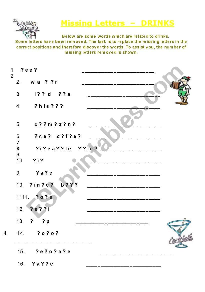 Missing Letters - Drinks   ##intermediate or advanced ##