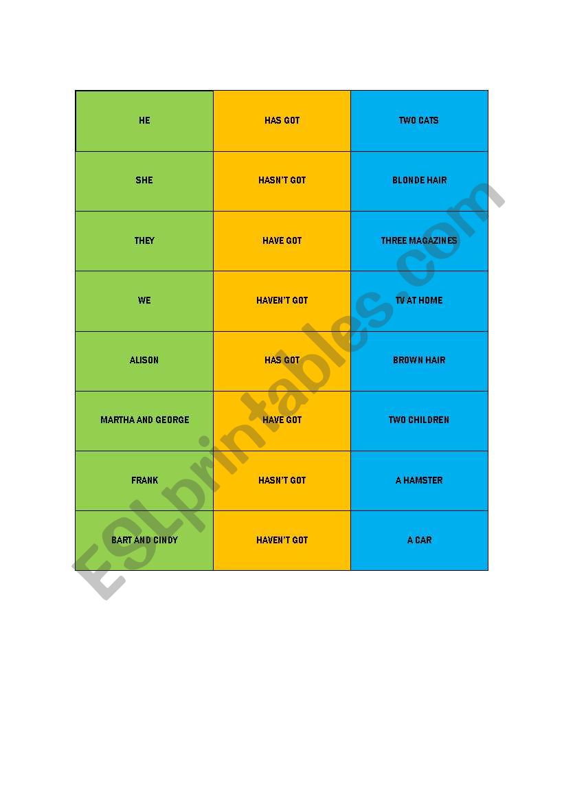 Have/has got & present simple game