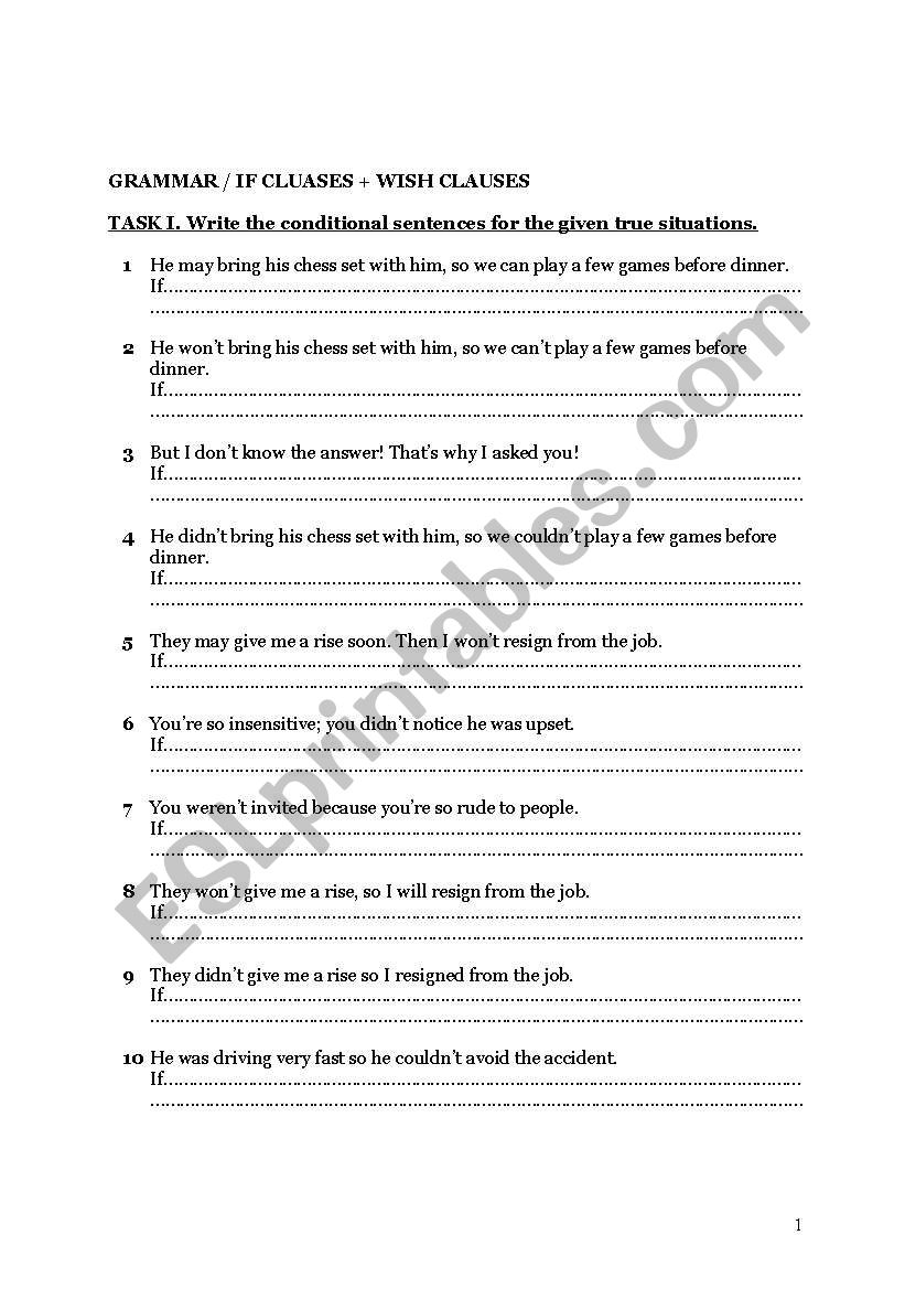 If Clauses & Wish  worksheet