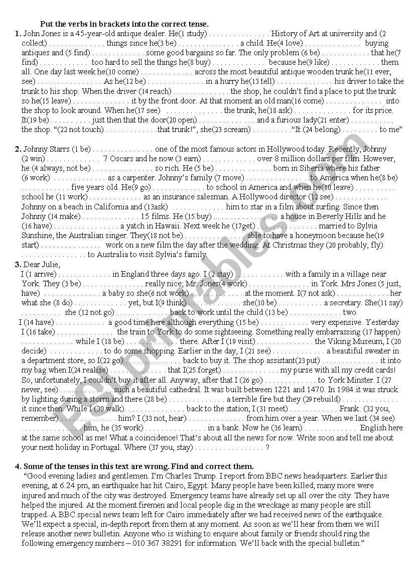 verb tenses worksheet