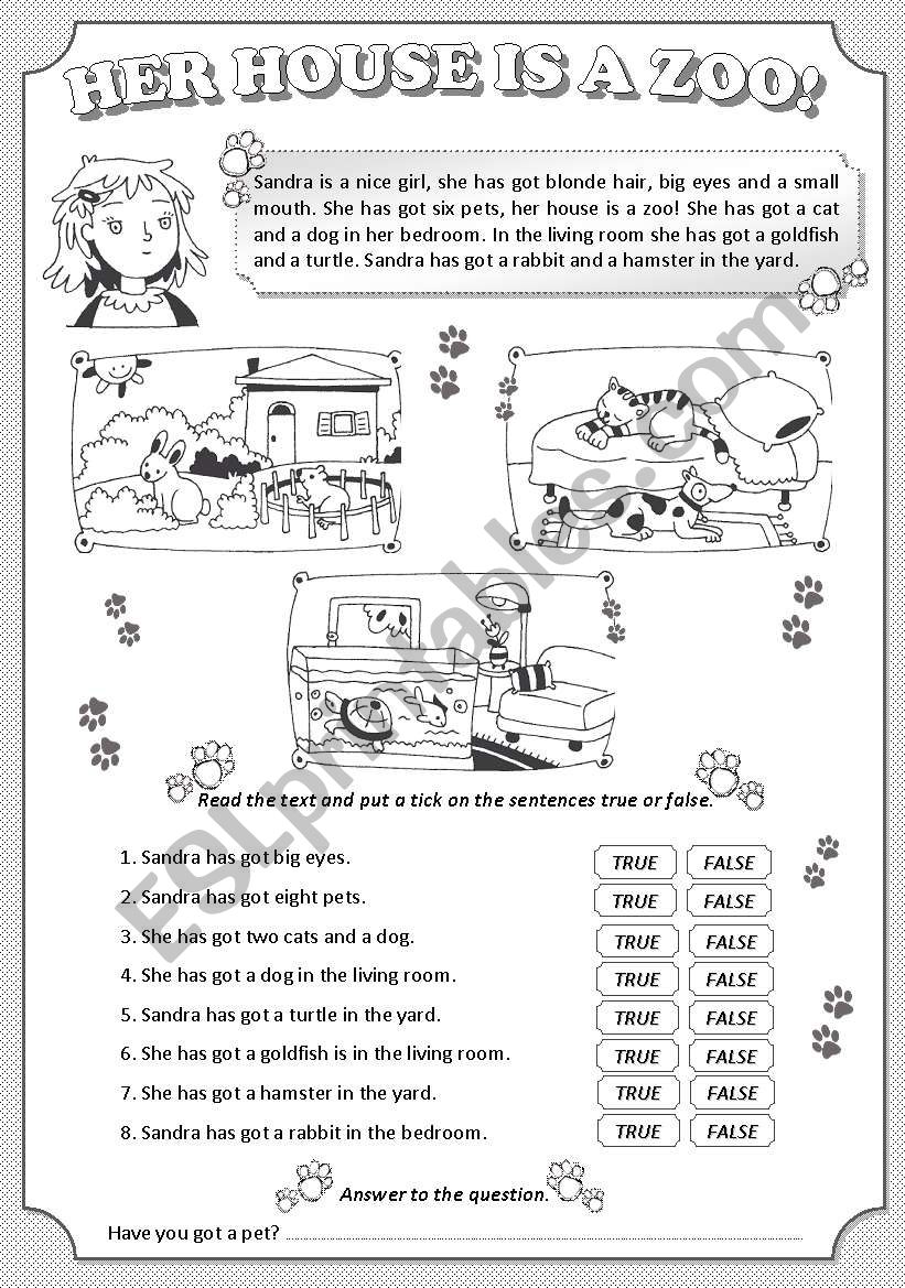 Her House is a zoo! worksheet