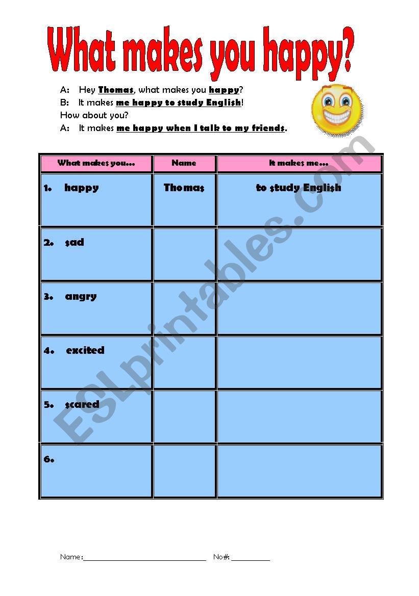 What makes you happy?  Emotions interview/speaking activity!