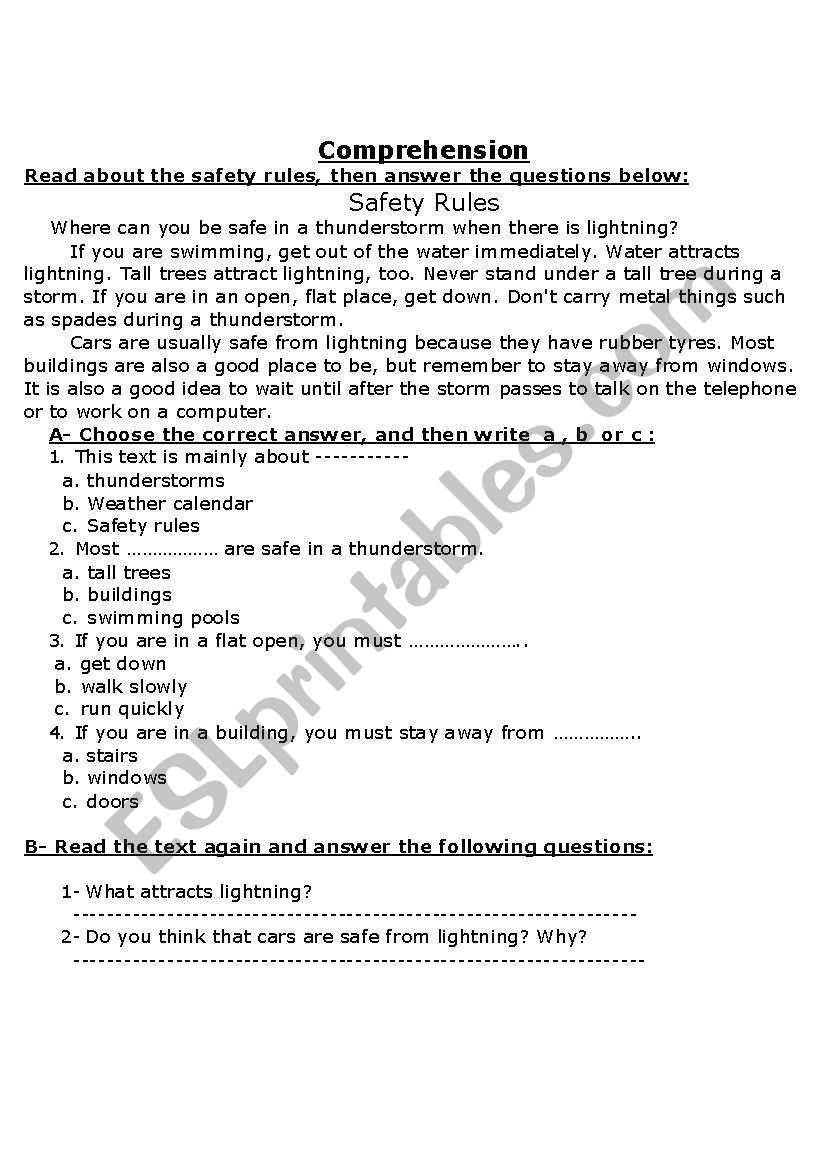 Comprehesion test worksheet