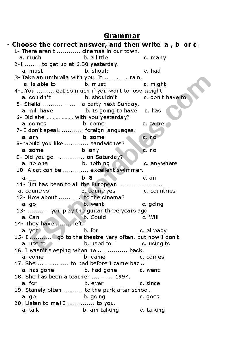 Grammar Test worksheet