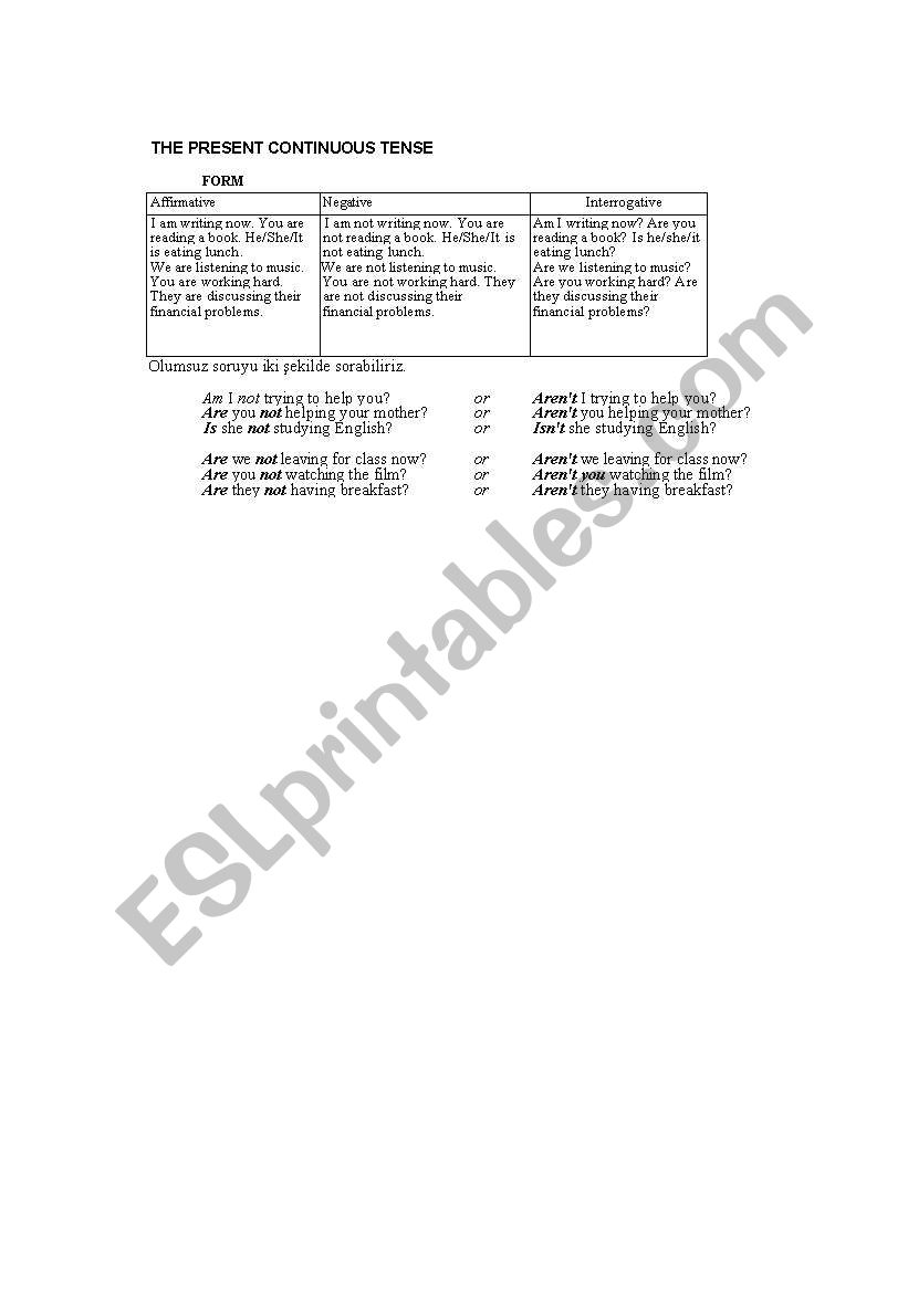 Present Cont. Tense  worksheet
