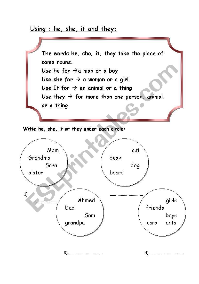 using ( he , she, it, and they)