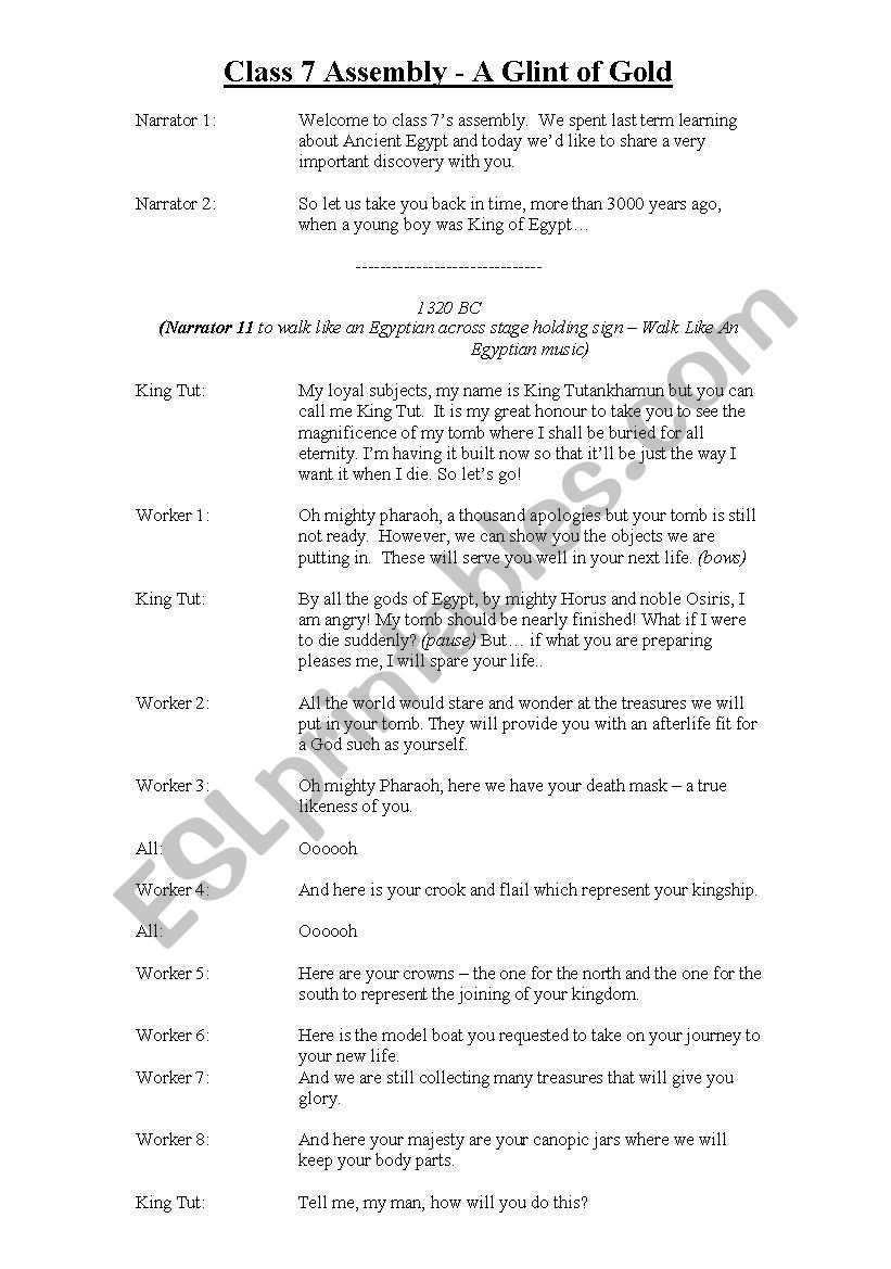 English Worksheets Egypt Assembly Script For A Class To Perform