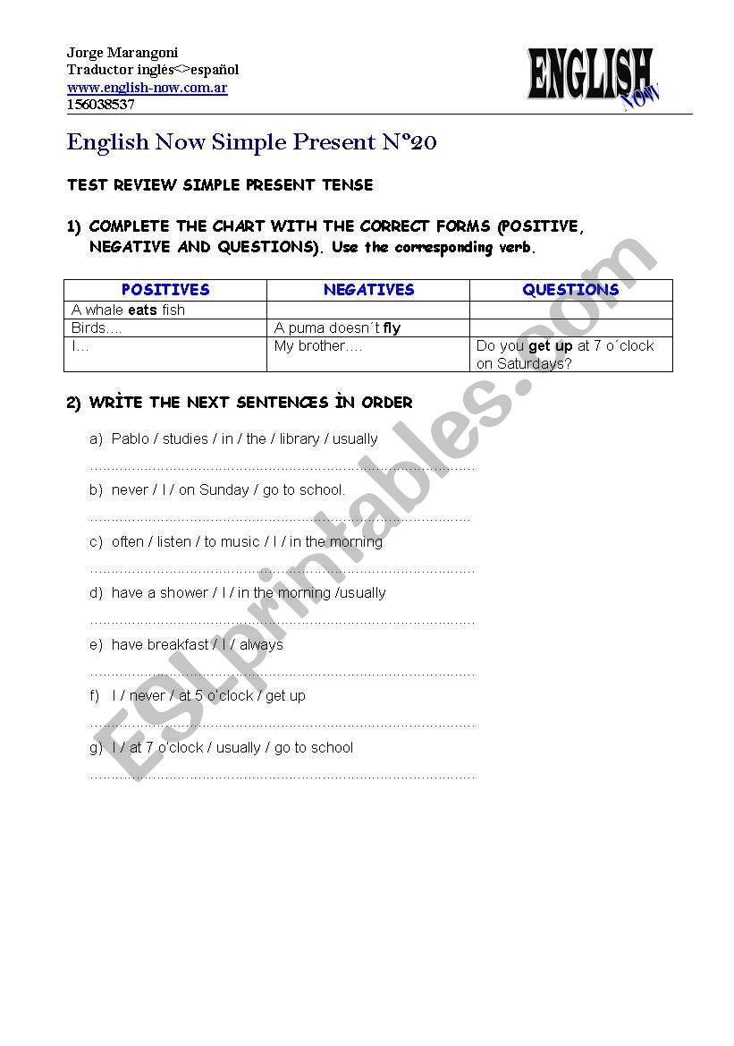 TEST REVIEW for simple present