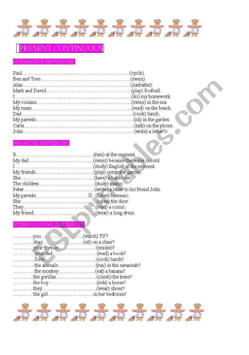 PRESENT CONTINUOUS. worksheet