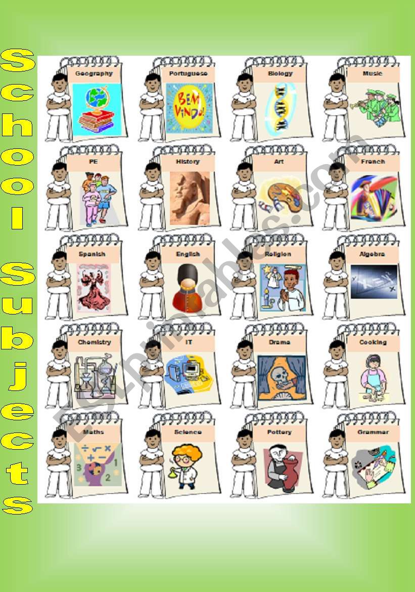 School Subjects Poster and exercises - 2 pages