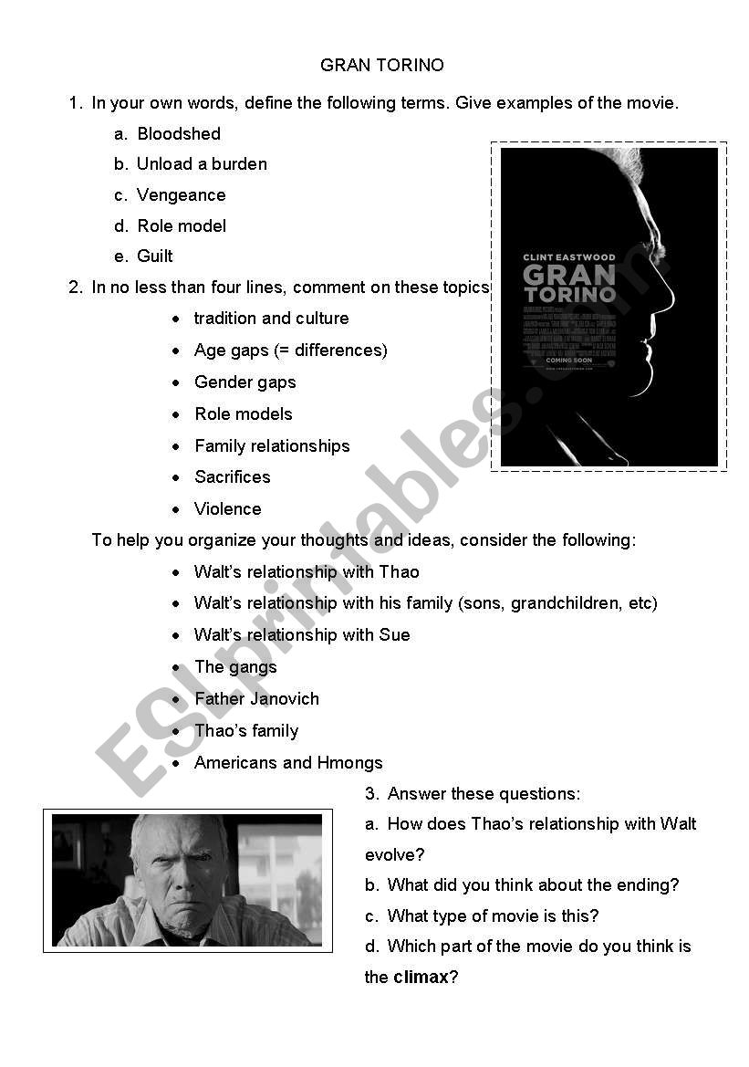 Gran Torino worksheet