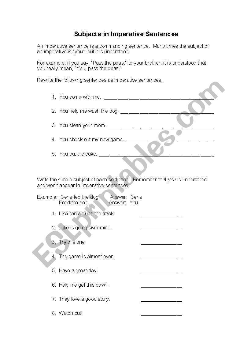 Subjects in Imperative Sentences