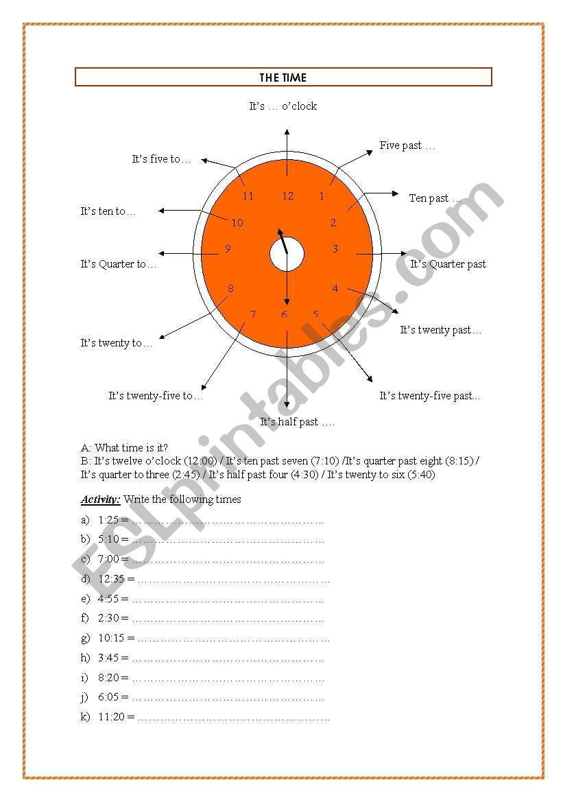 The time worksheet