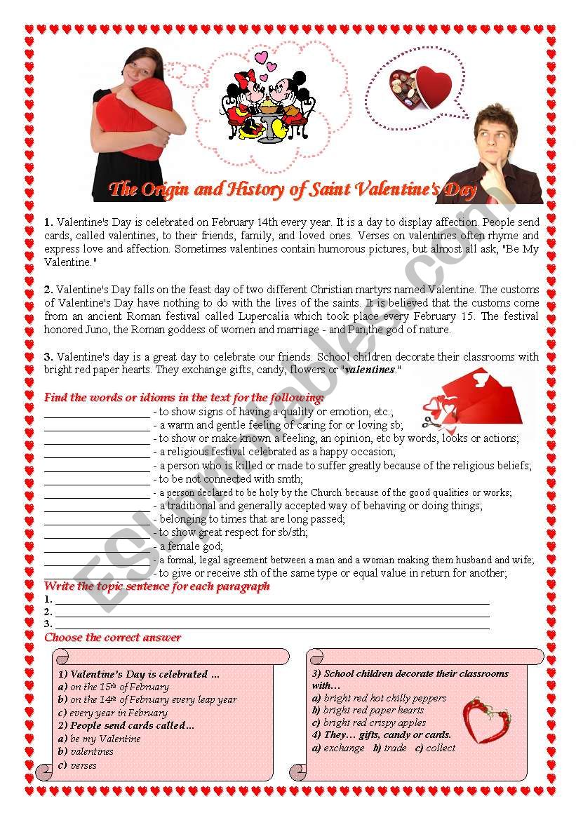 St. Valentine´s Day worksheet St. Valentine´s Day worksheet