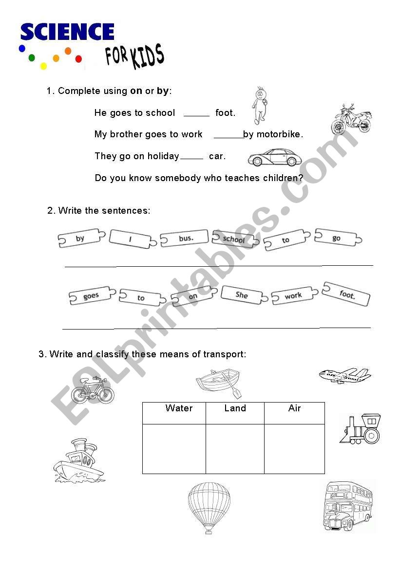 Means of transport part I worksheet