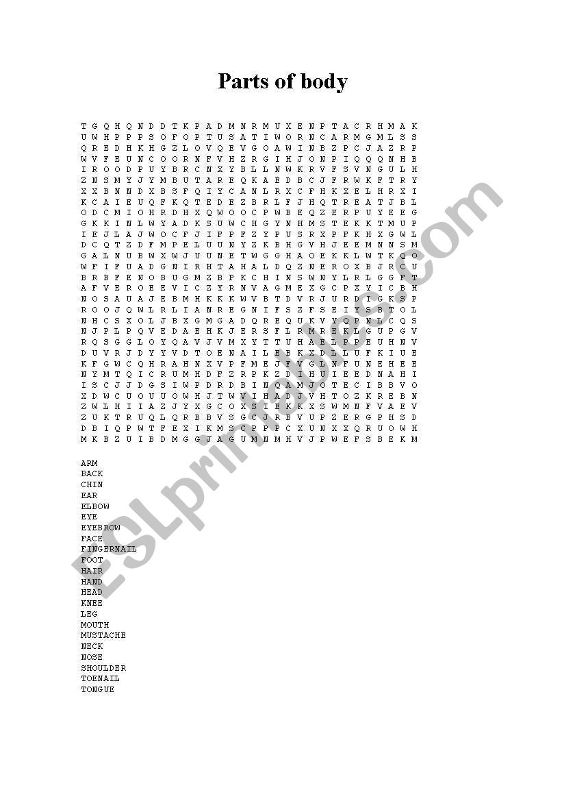 Parts of body worksheet