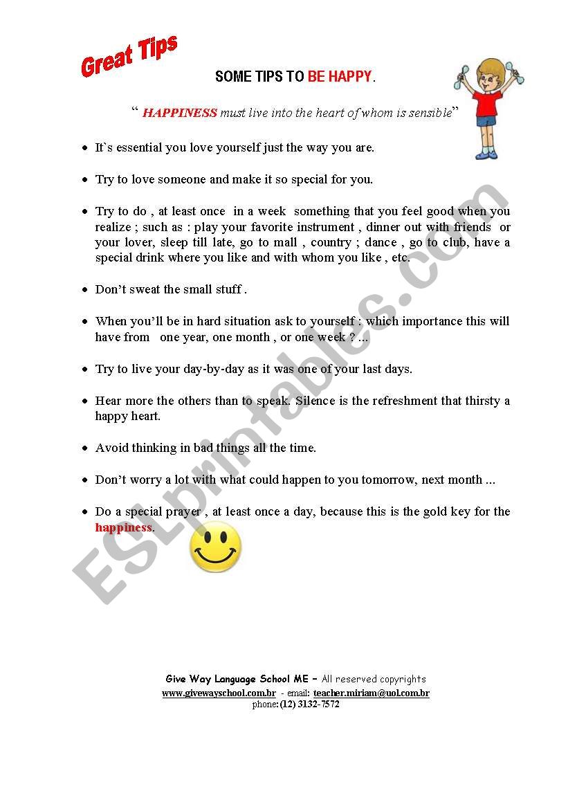 Some Tips to Be happy worksheet