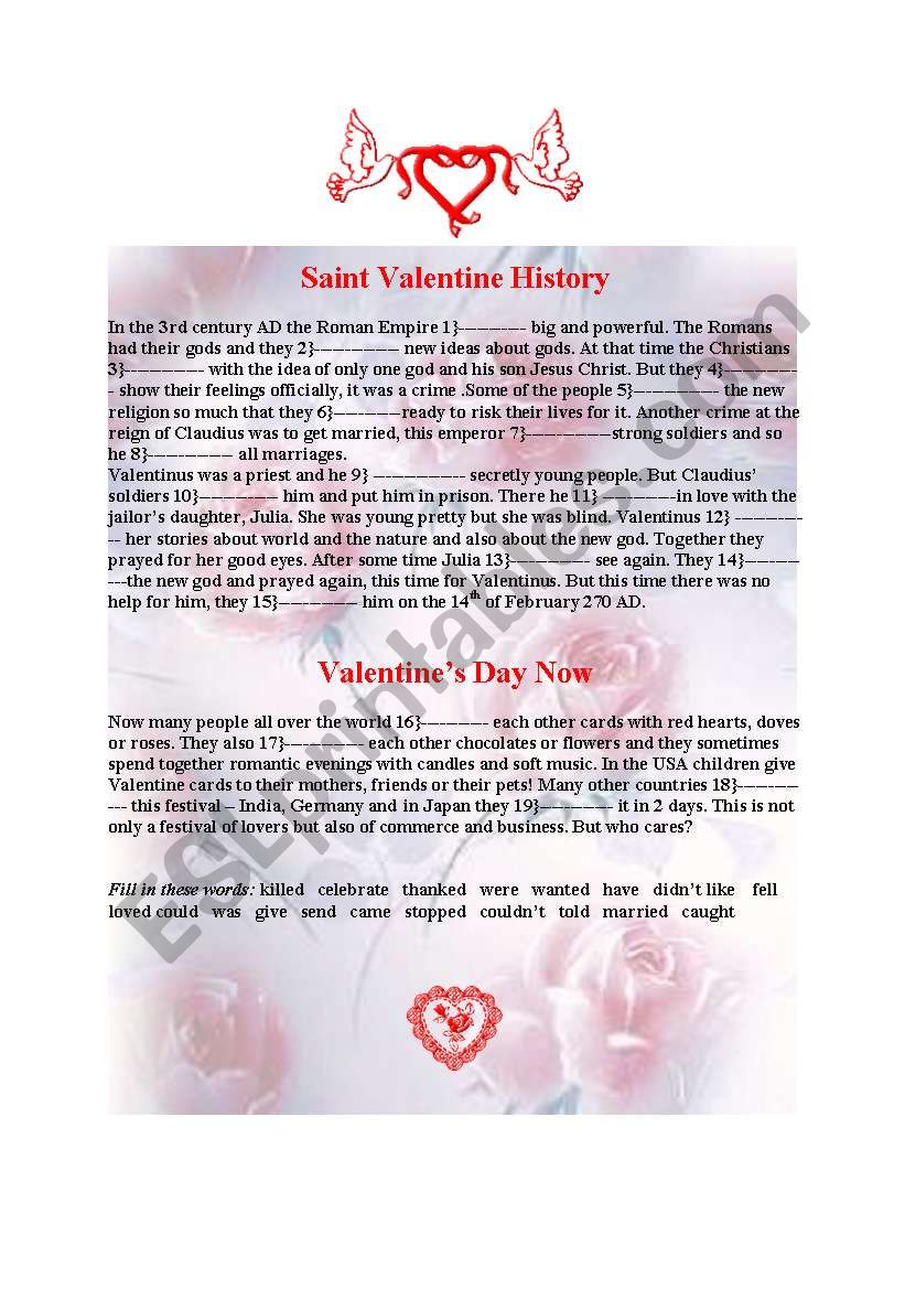Saint Valentine History worksheet