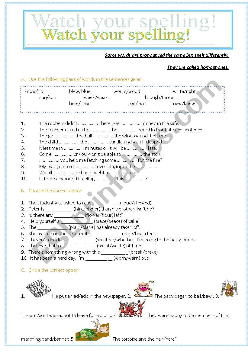 Watch your spelling! worksheet