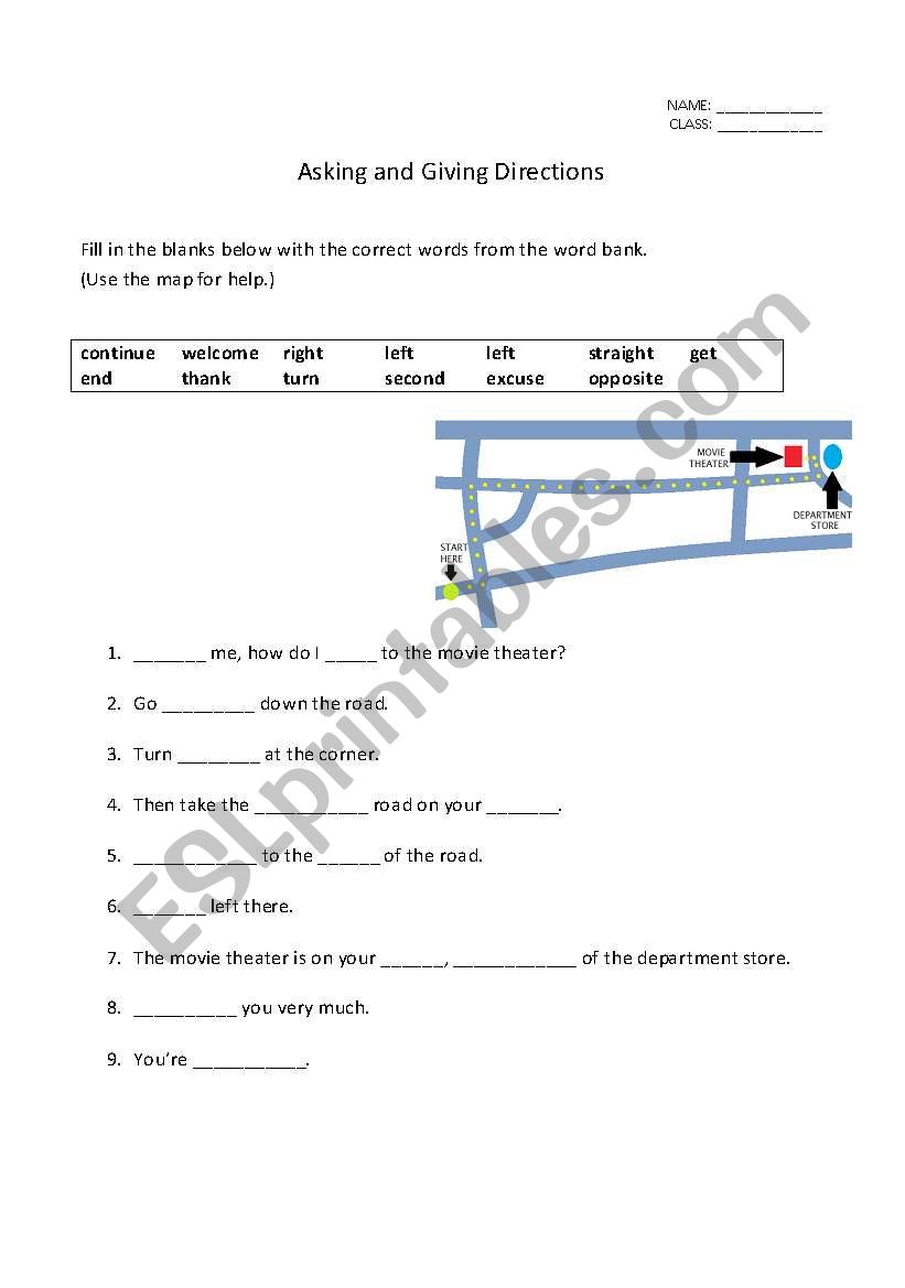 Giving Directions worksheet