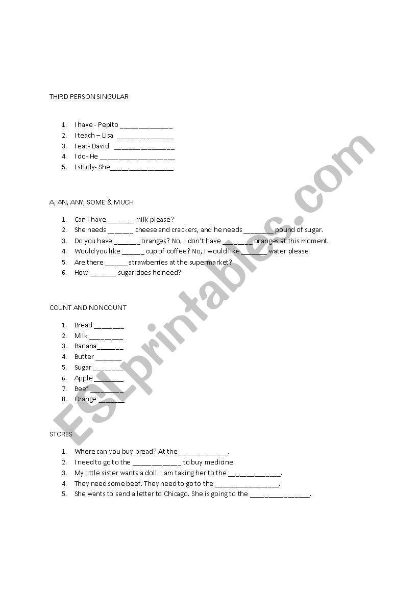 THIRD PERSON SINGULAR worksheet