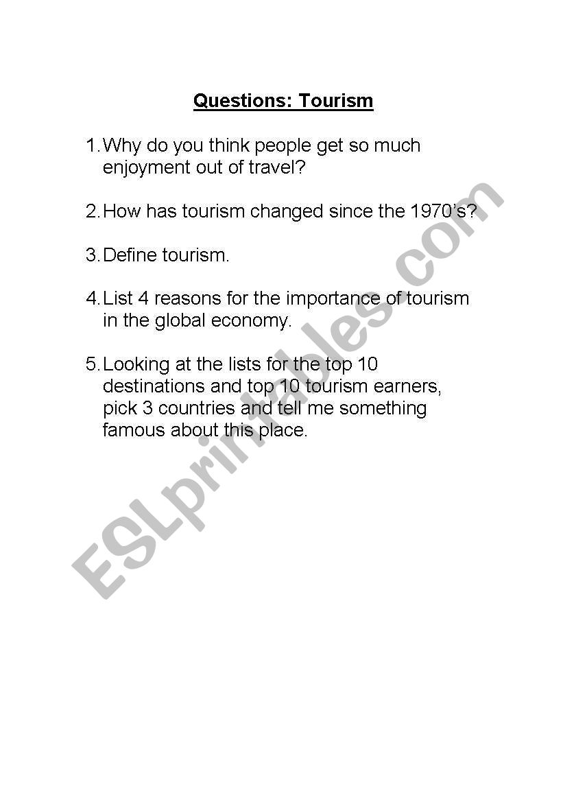Travel questions worksheet