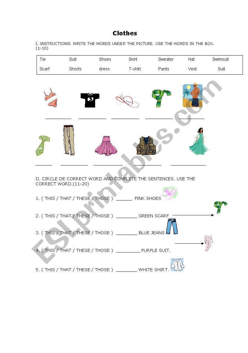 Clothes worksheet