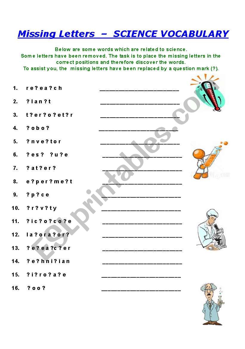 Missing Letters - Science  ## intermediate or advanced ##