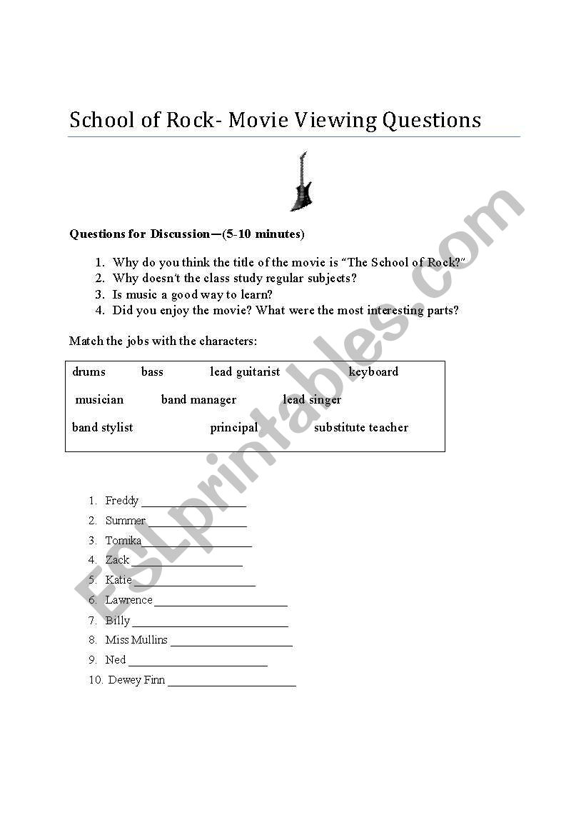 School of Rock worksheet