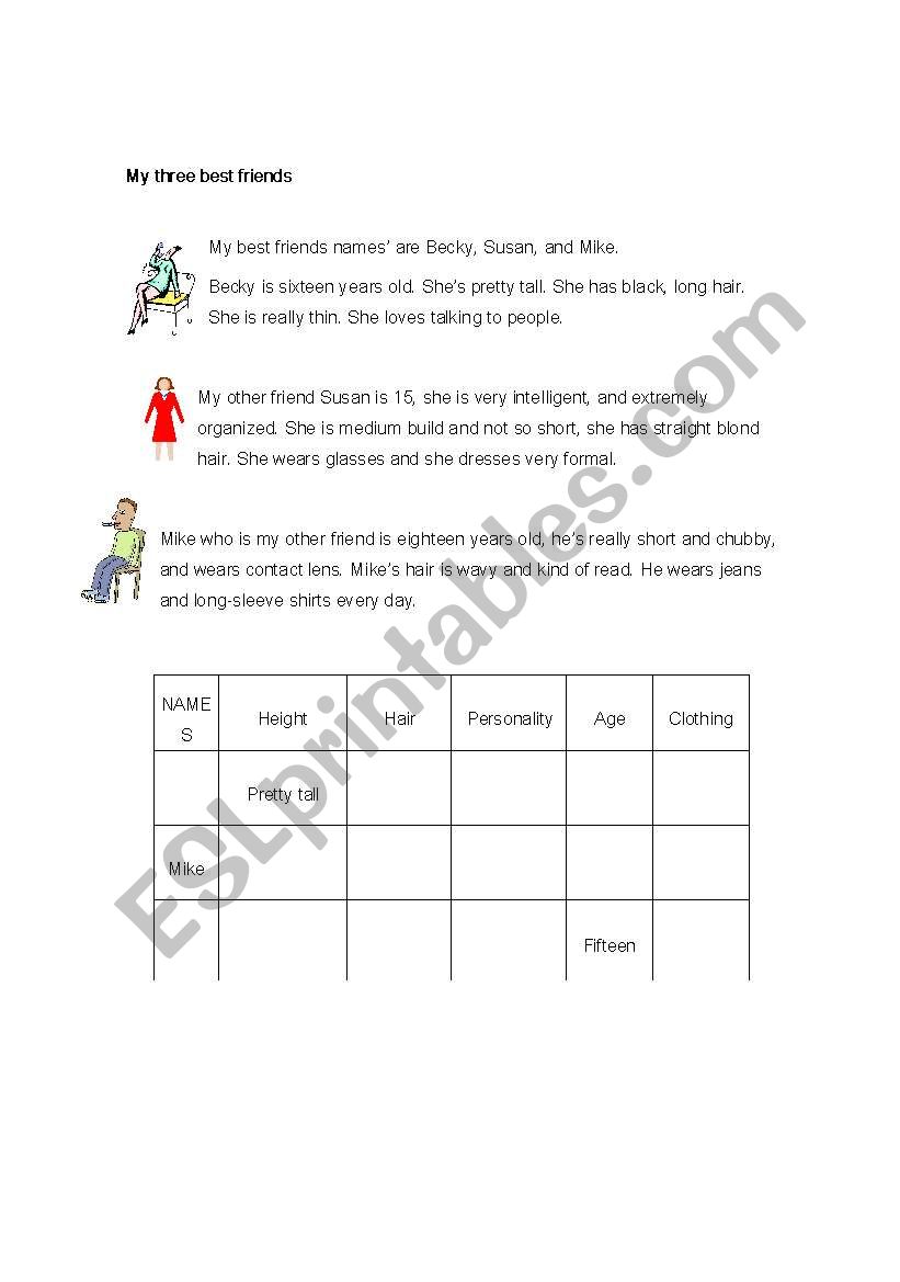 My three best friends worksheet