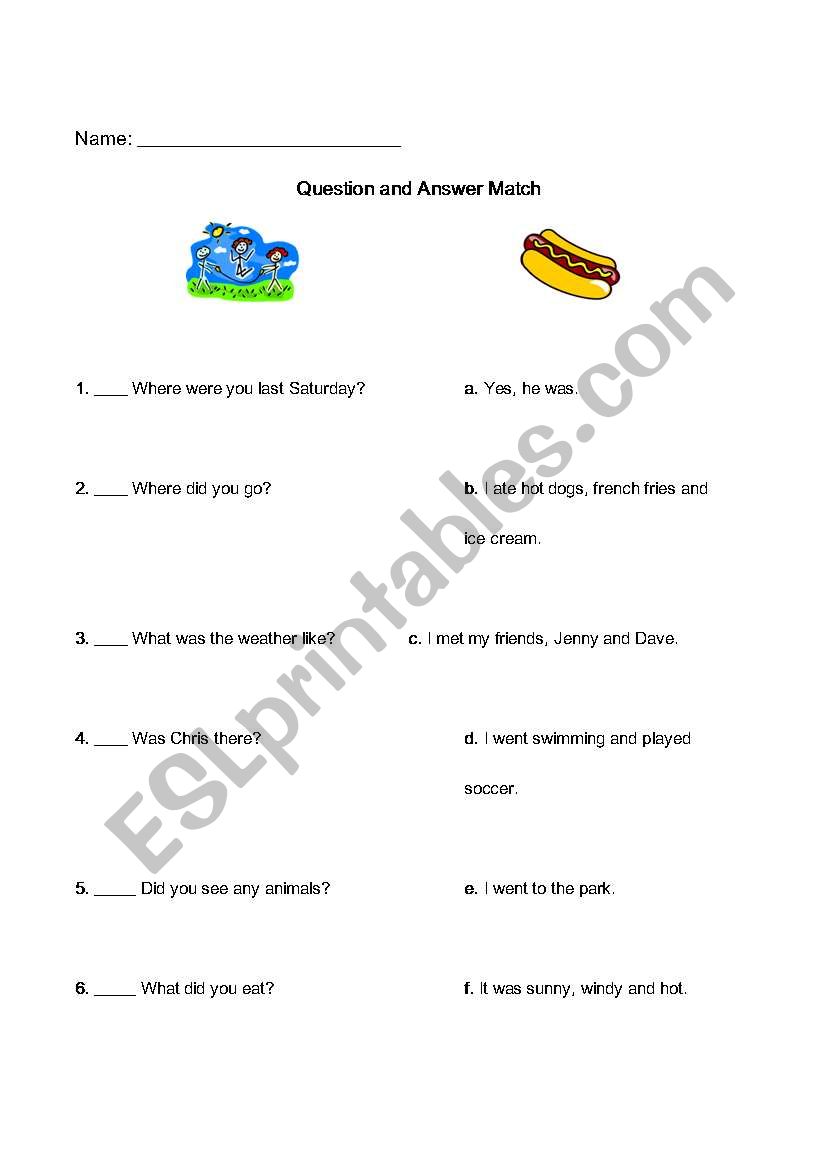 Question and answer match worksheet