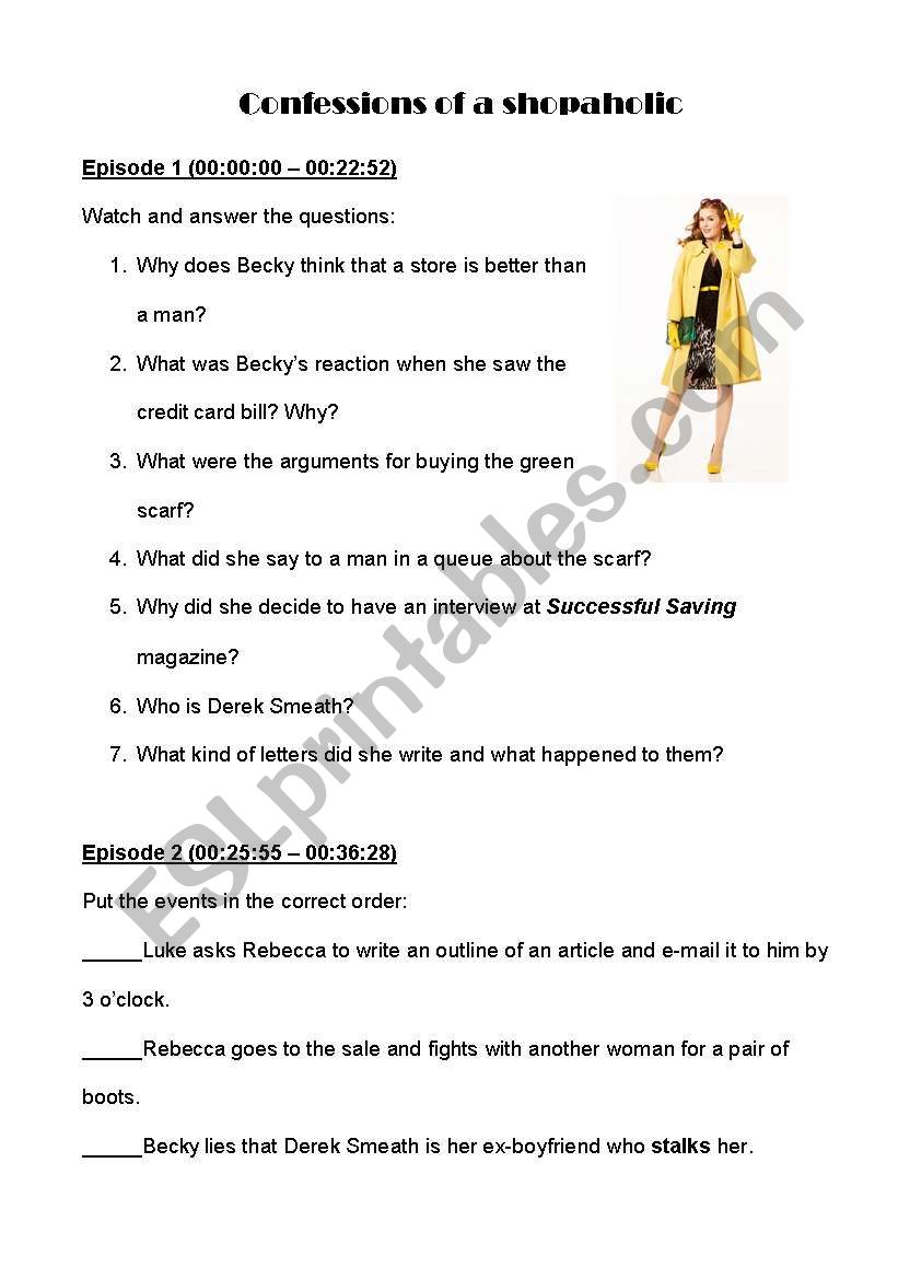 Confessoins of a Shopaholic worksheet