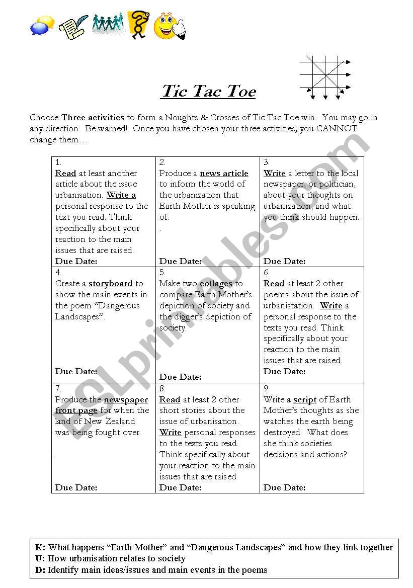 Tic Tac Toe - Urbanization worksheet