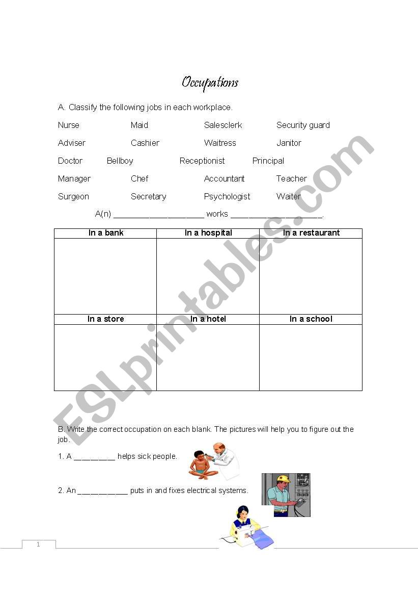 Jobs and Occupations worksheet