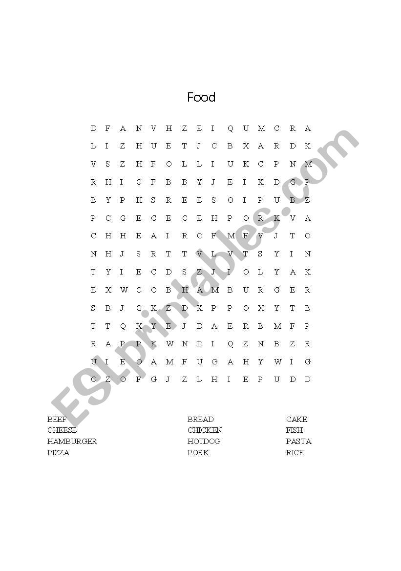 Food Word Search worksheet