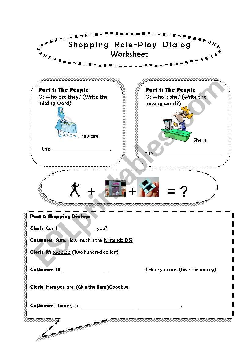 Shopping Role Play Dialog worksheet