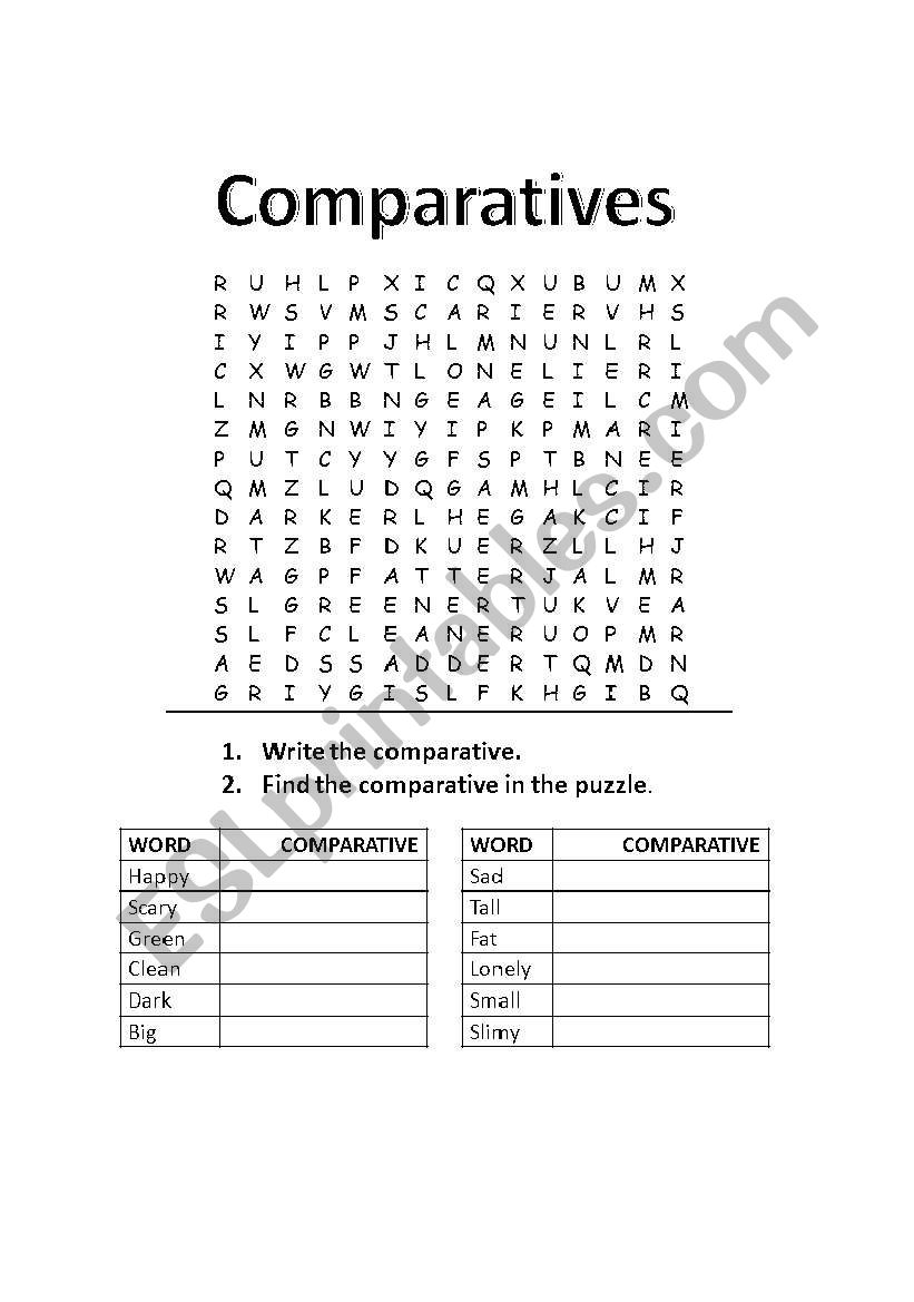 Comparatives Wordsearch worksheet