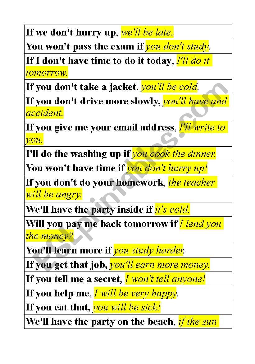 First conditional  worksheet