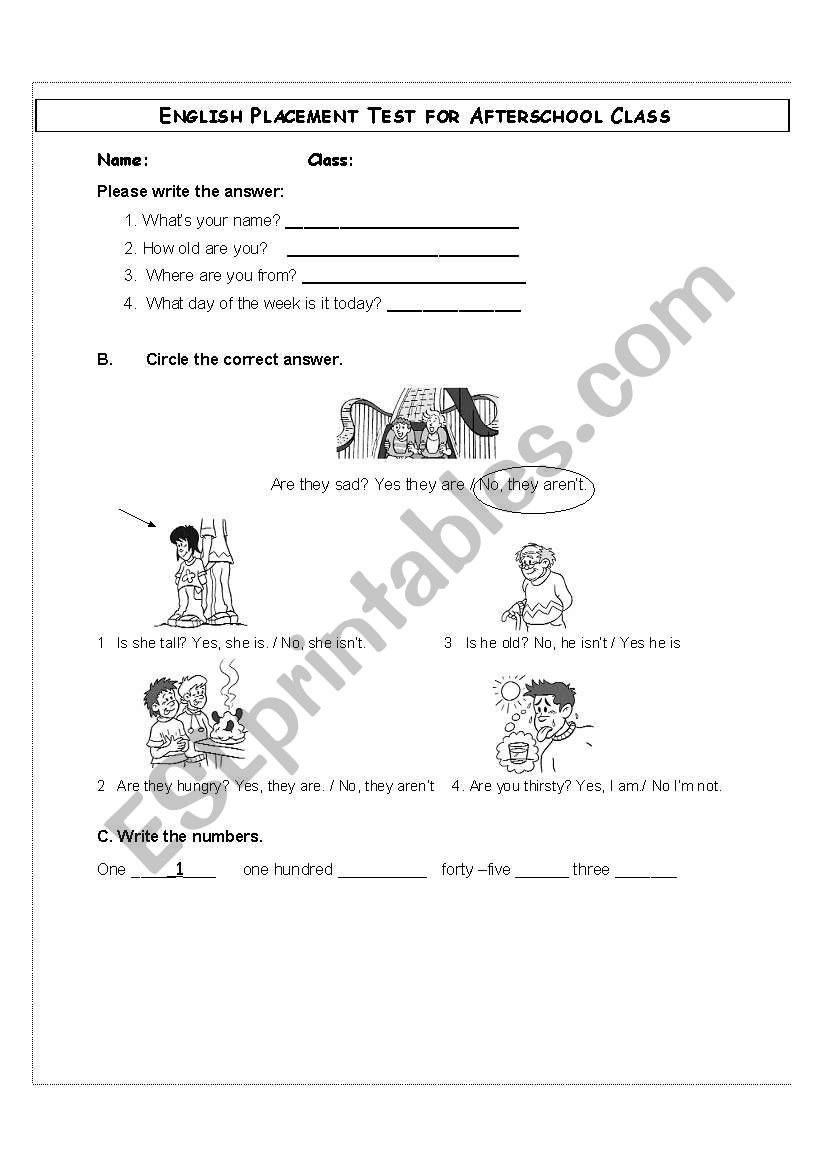 Level Test for ESL class worksheet