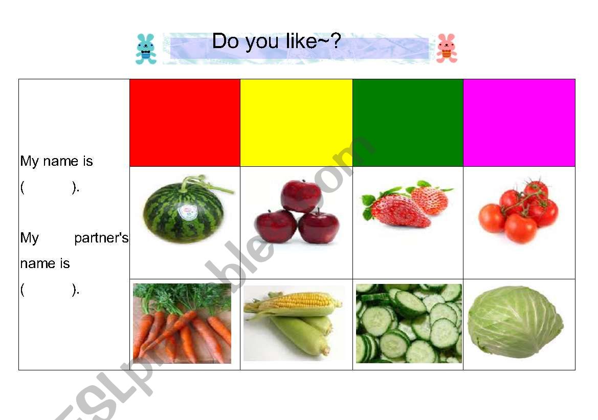 colors/ fruits/vegetables survey
