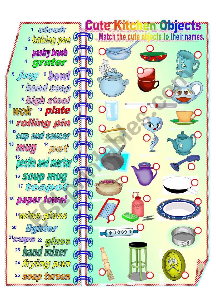 Cute Household Objects Pictionary **fully editable - ESL worksheet by  Sharin Raj