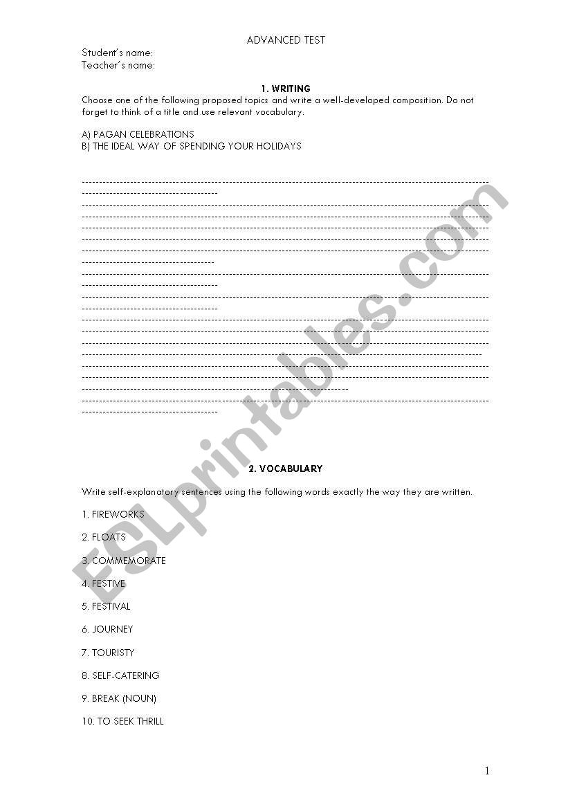 ADVANCED TEST worksheet