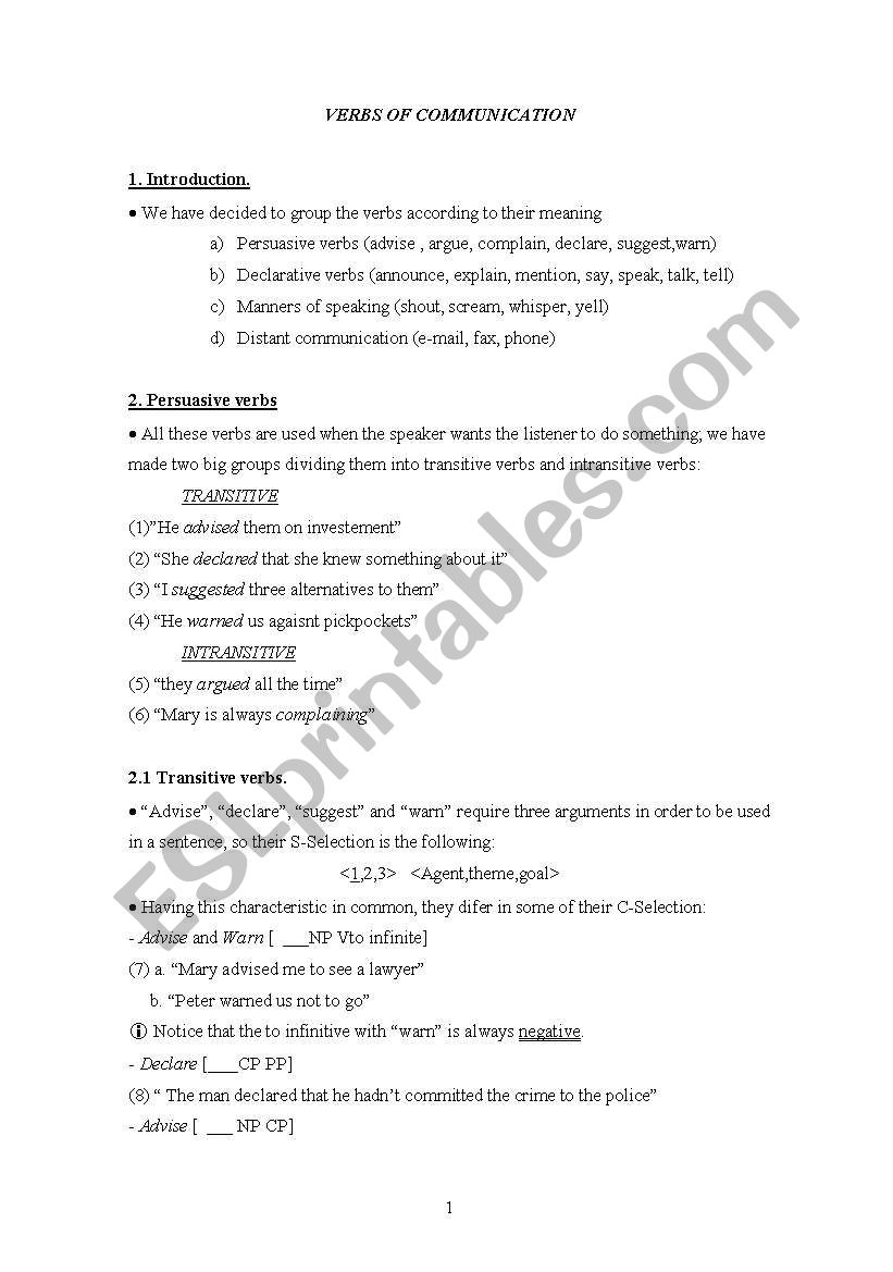 Verbs of communication (follow the power point)