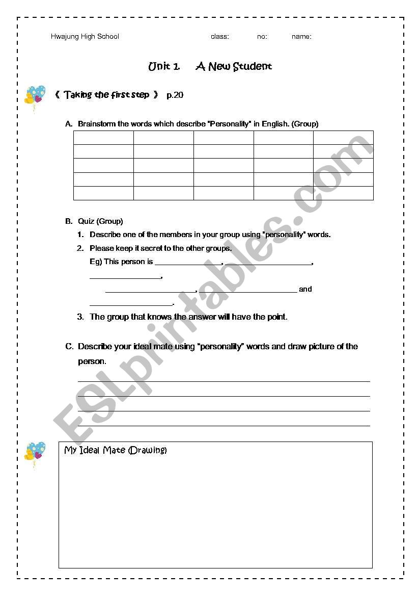 personality traits worksheet