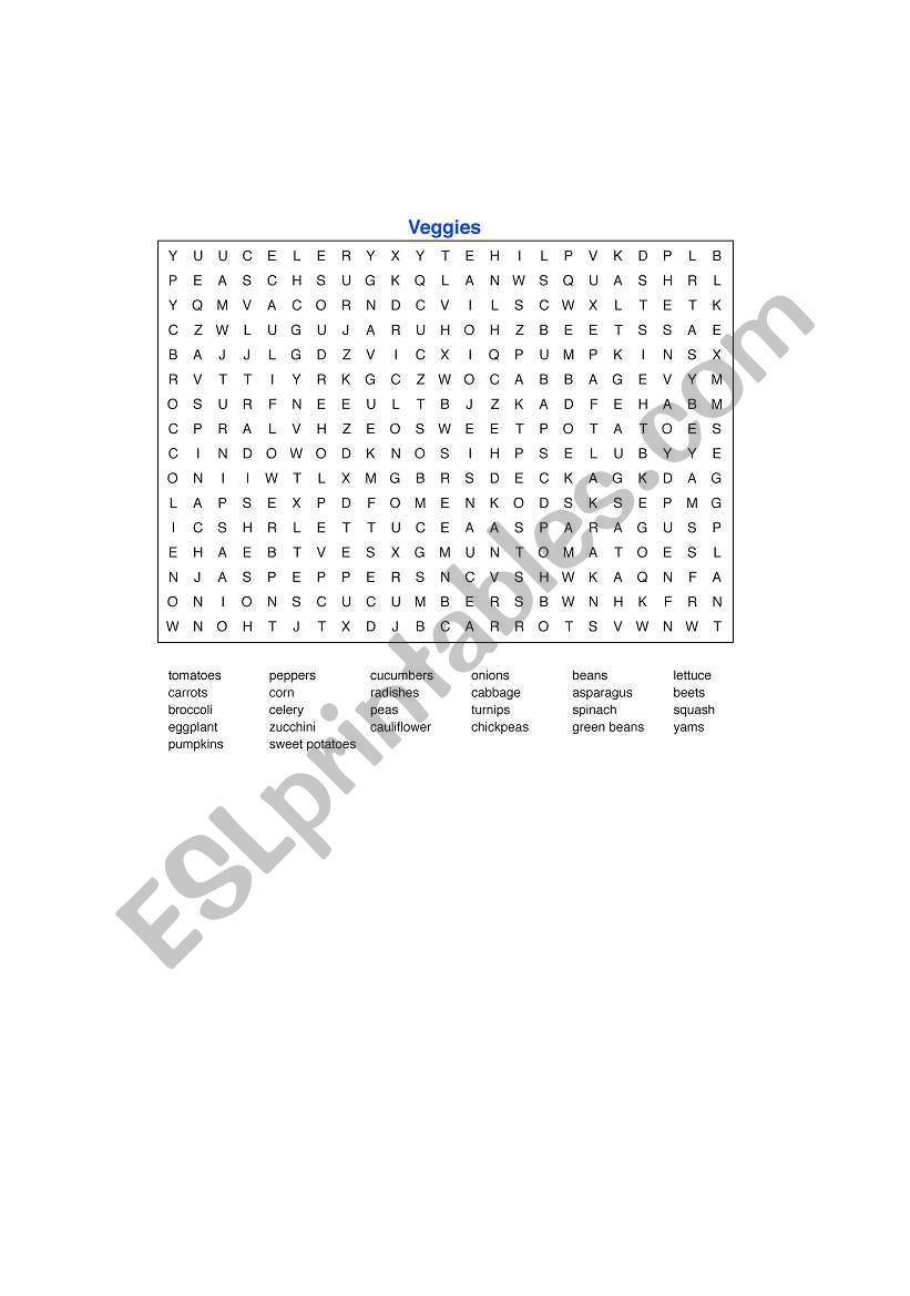 Vegetable Crossword worksheet